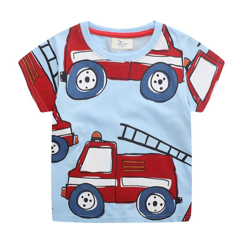 Boy's Short Sleeve Fire Truck Print Tee