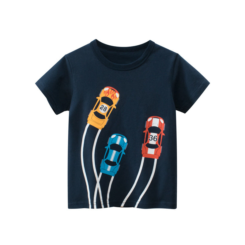 Boy's 3 Racing Cars Print Short Sleeve Tee