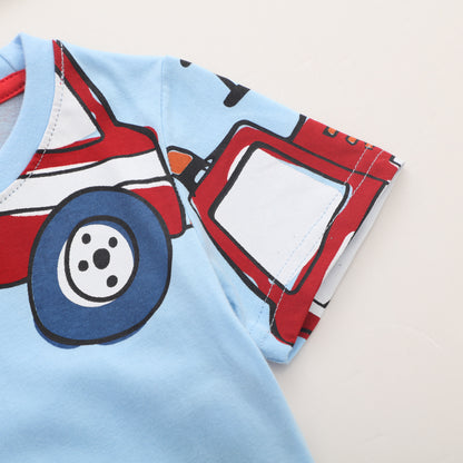 Boy's Short Sleeve Fire Truck Print Tee