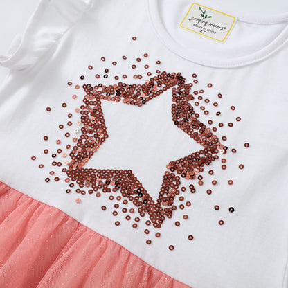 Girl's Star Sequin Short Sleeve Lacey Dress