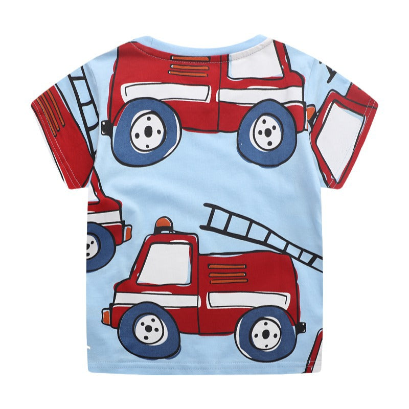 Boy's Short Sleeve Fire Truck Print Tee